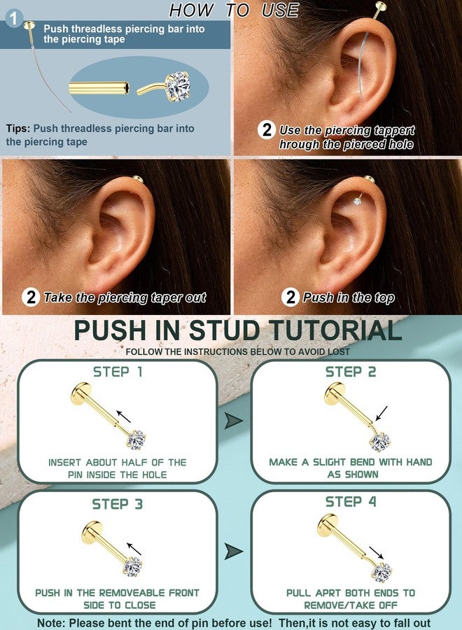 SAILIMUE 14K Gold Filled Threadless Nose Rings Studs - 20G 18G 16G Nose Rings for Women Men Hypoallergenic Surgical Steel Threadless Flat Back Earrings Nose Nostril Medusa Helix Tragus Piercing Jewelry Small Push in Flat Back Nose Studs - Image 4